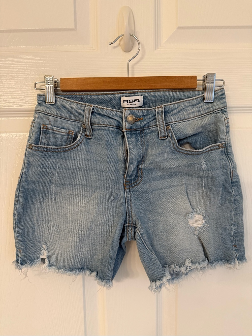 RSQ Girls Faded Light Blue Distressed Denim Cutoff Shorts
